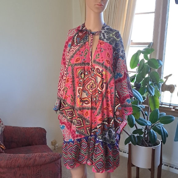 Umgee Other - Umgee Vibrant Pink Paisley Patchwork Tie-Neck Coverup